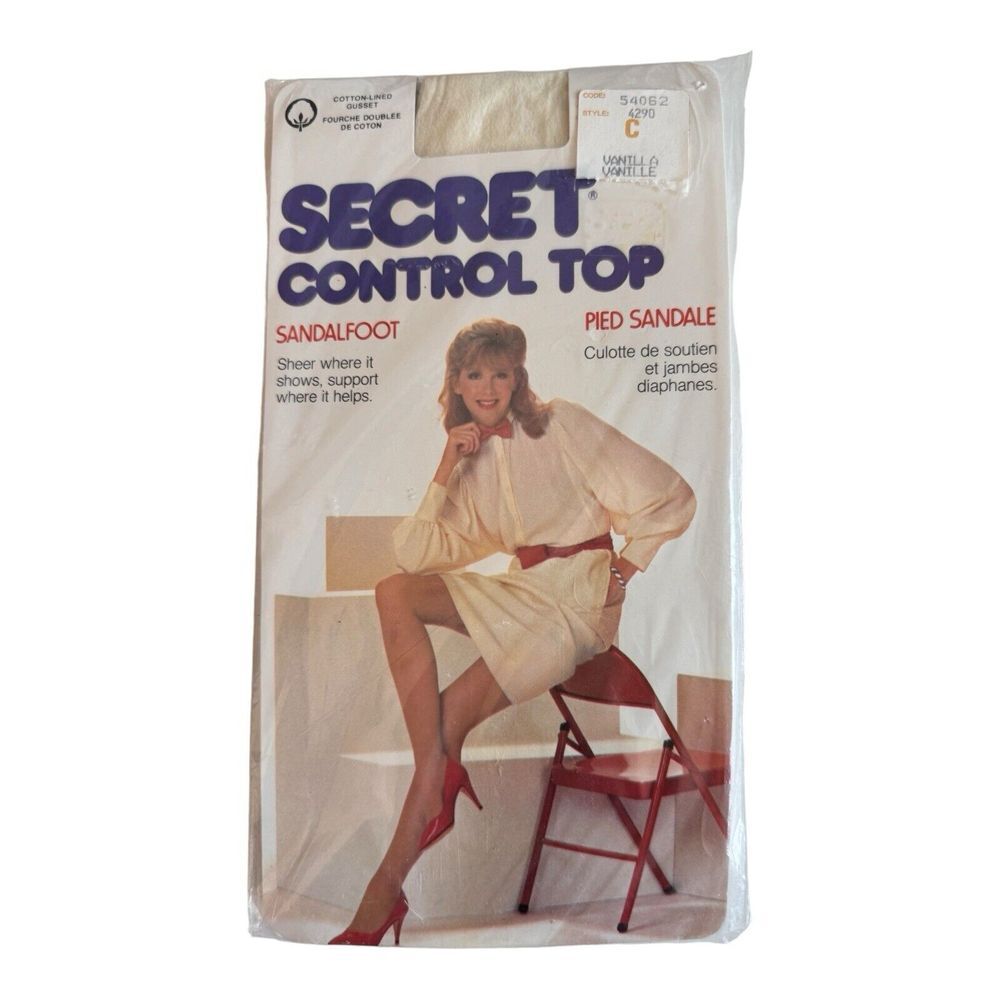 Secret Vintage Panty Hose Nylons Vanilla Size C Control Top Cotton Gusset